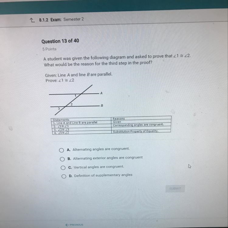 A student was given the following diagram and asked to prove that 21 4 22. What would-example-1