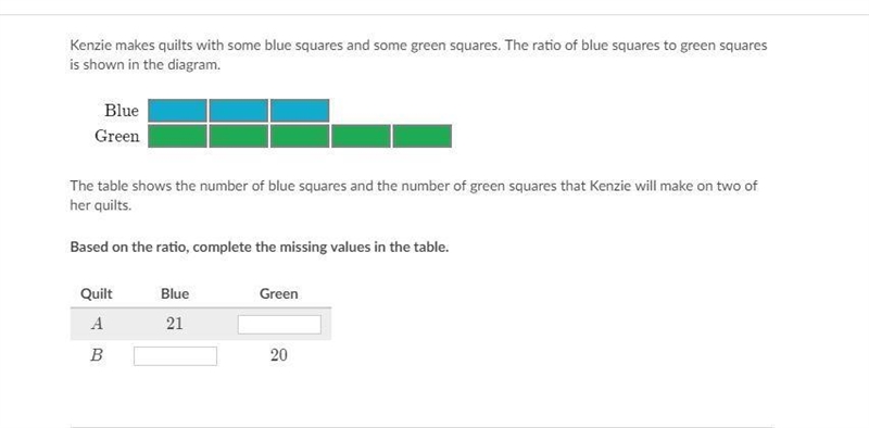 (17 Points) Kenzie makes quilts with some blue squares and some green squares. The-example-1