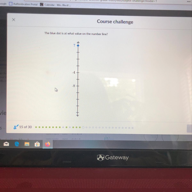 The blue dot is at what value on the number line?-example-1