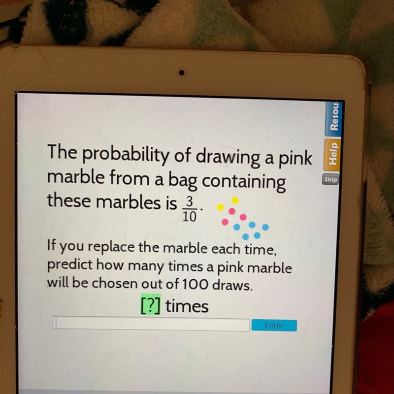 What is the probability of drawing a pink marble-example-1