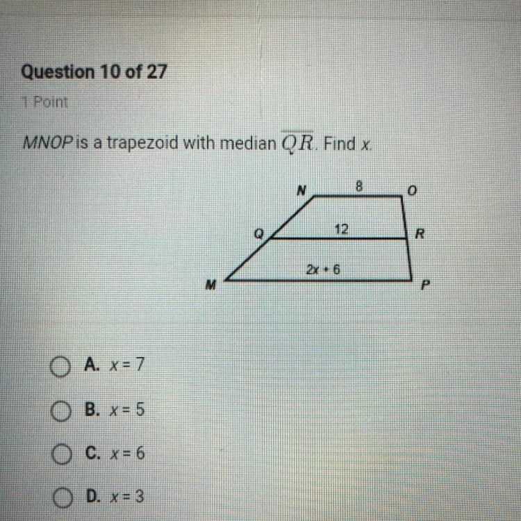 MNOP is a trapezoid with median QR find X-example-1