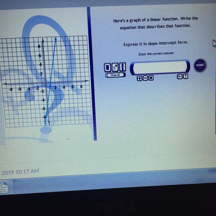 Here’s a graph of a linear function. Write the equation that describes that function-example-1