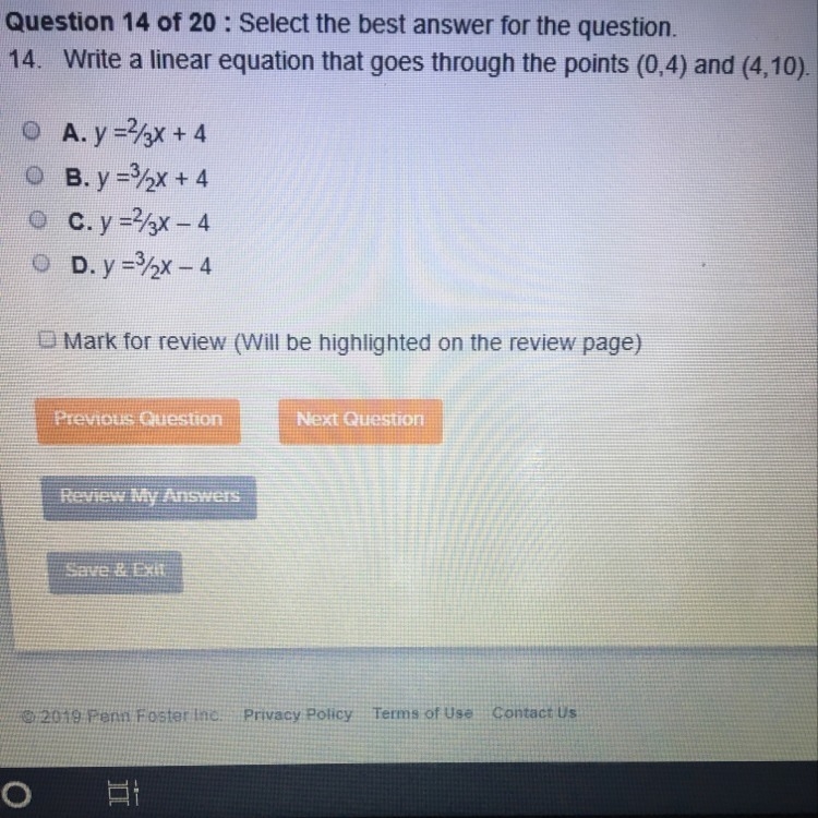 Write a linear equation that goes through the points (0,4) and (4,10).-example-1