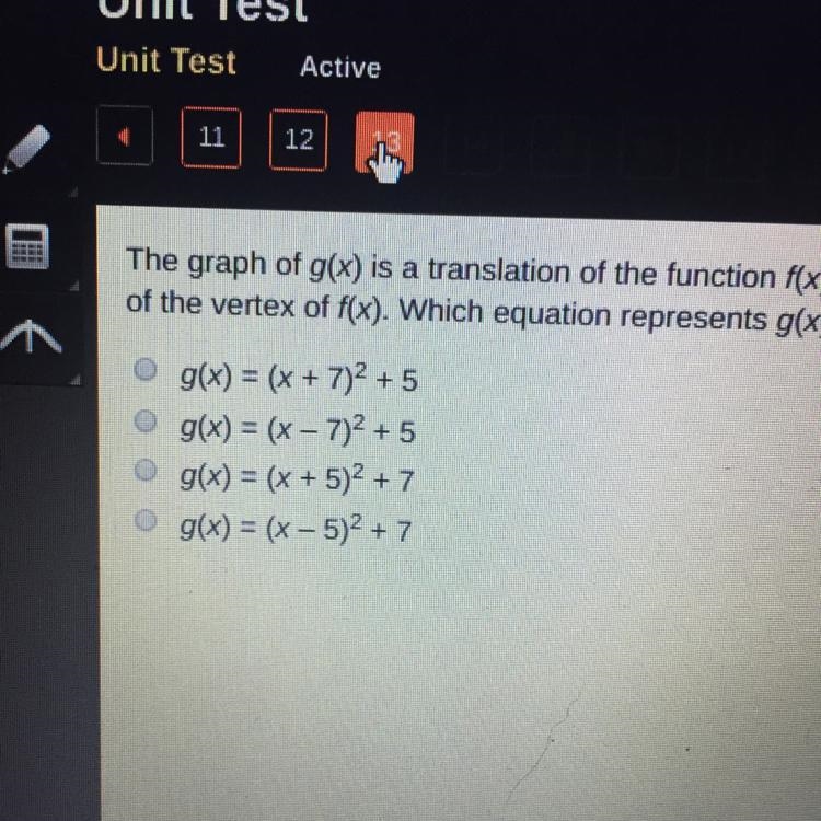 NEED HELP ASAP! The graph gx is a translation of the function fx=x2. The vertex of-example-1