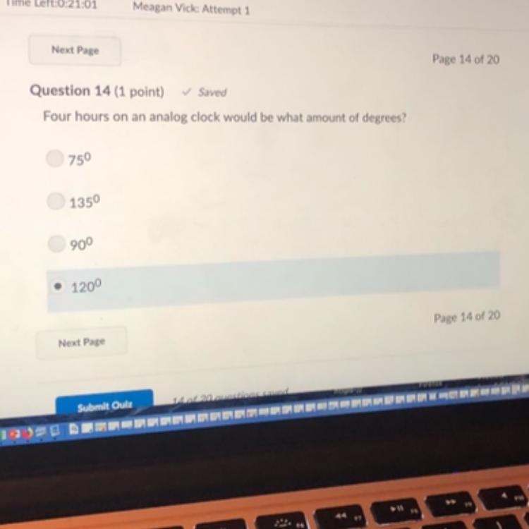 Four hours on an analog clock would be what amount of degrees?-example-1