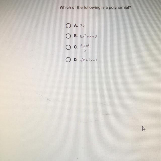 Which of the following is a polynomial?-example-1