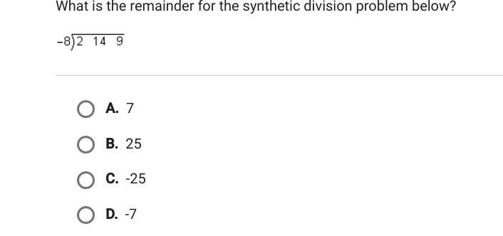 What is the remainder for the synthetic division problem?-example-1