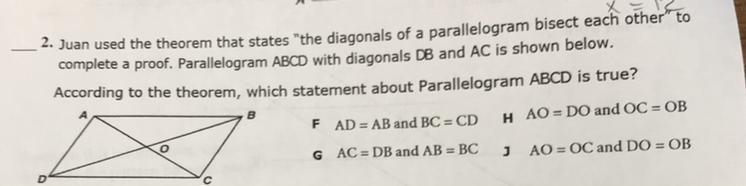 According to the theorem, which statement, about Parallelogram ABCD is true?-example-1