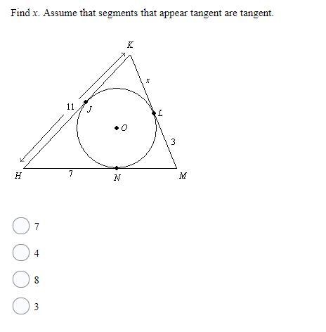 10 points Find x. Assume that segments that appear tangent are tangent.-example-1