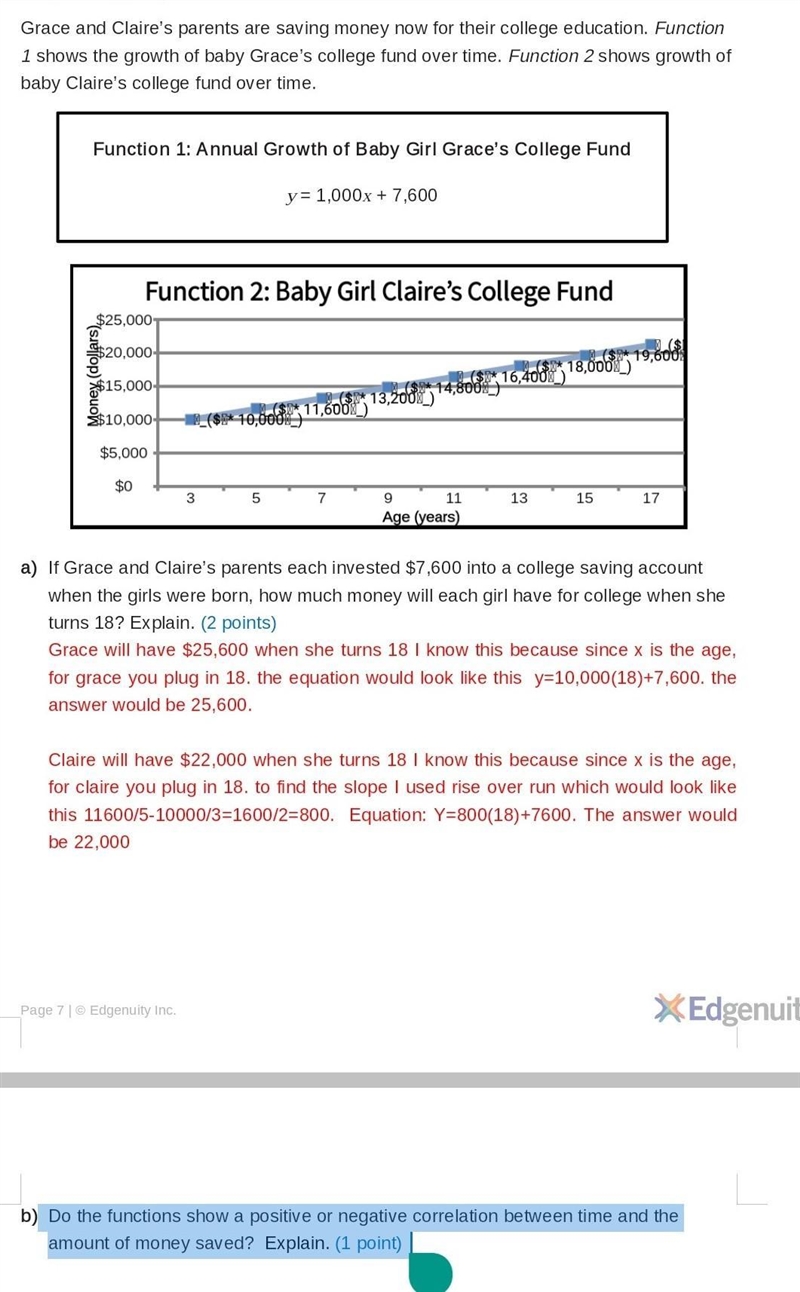 URGENT! Do the functions show a positive or negative correlation between time and-example-1