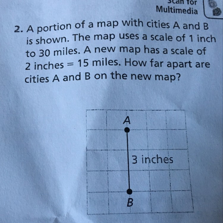 How far apart are cities A and B in the new map?-example-1