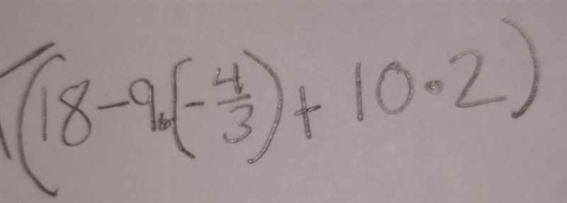 Simplify (18-9.(-4/3)+10×2)​-example-1