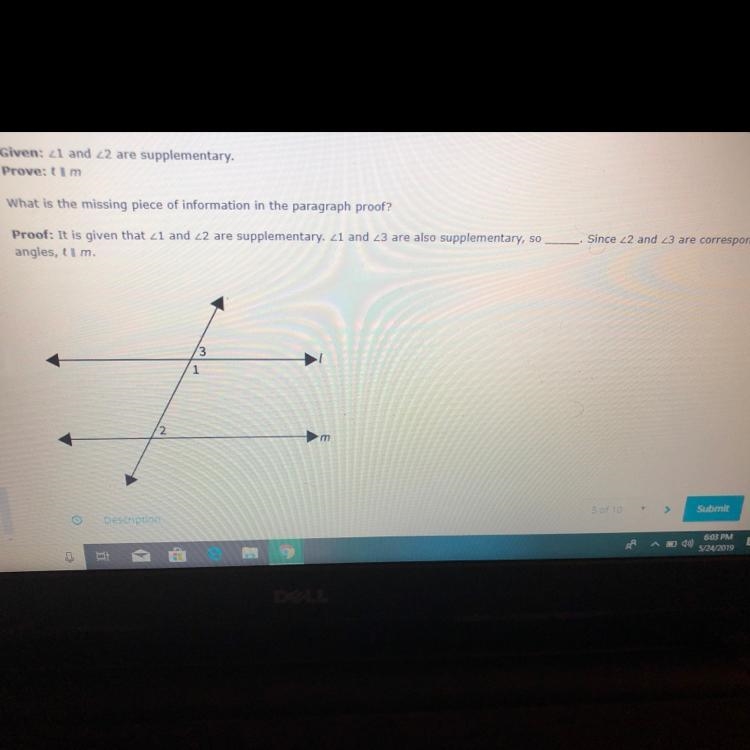 What is the missing piece of info in the paragraph proof?-example-1