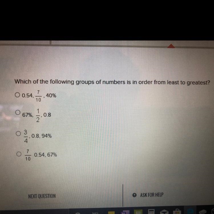 Please help as soon as possible??? Which of the following groups of numbers is in-example-1