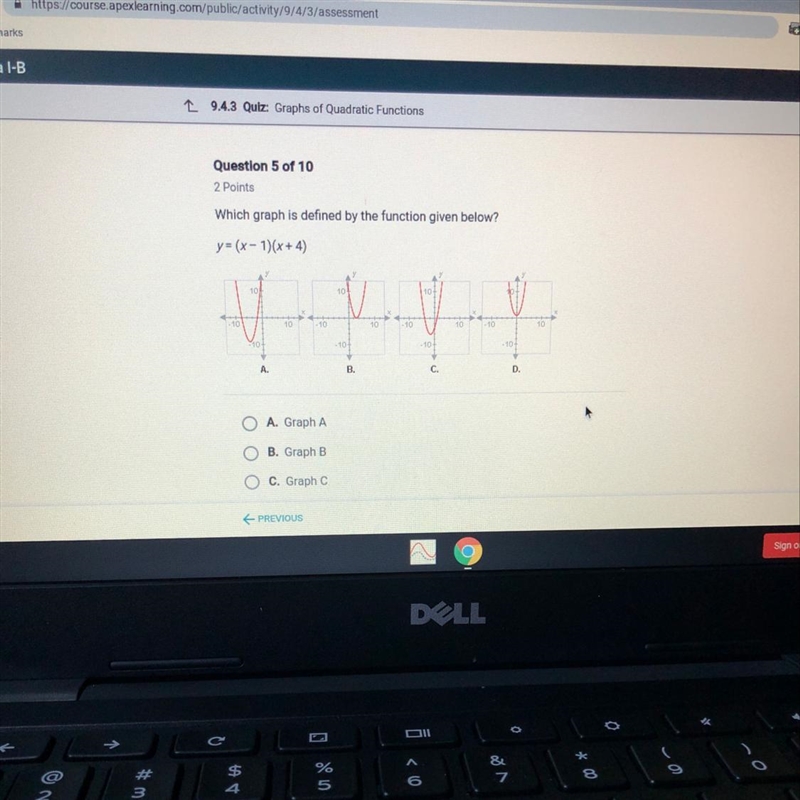 Which graph is defined by the function given below? Y=(x-1)(x+4)-example-1