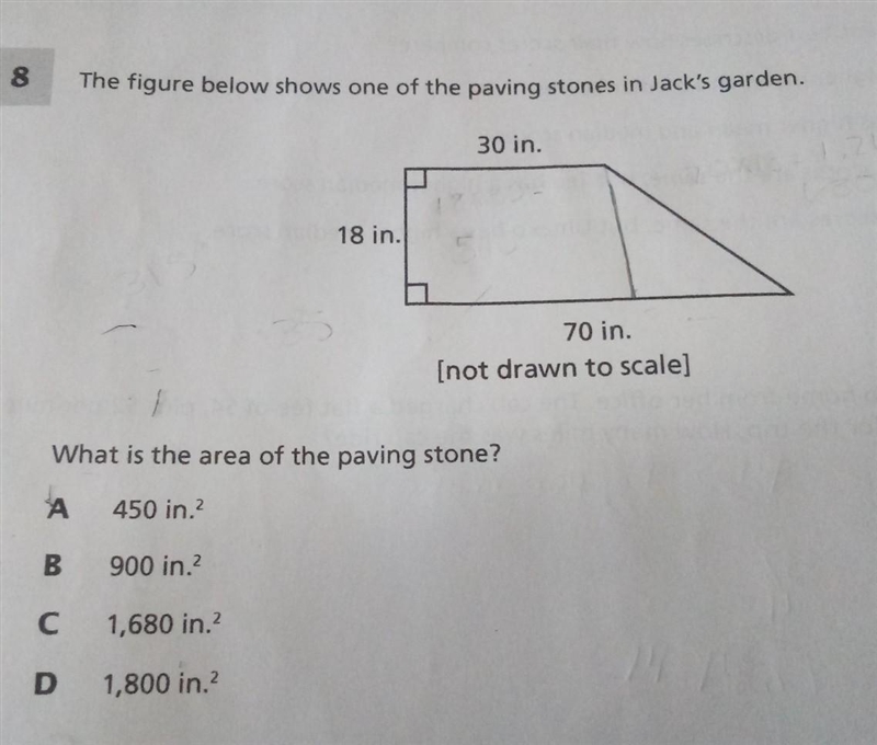 The figure below shows one of the paving stones in Jack's garden. 30 in. 18 in. 70 in-example-1