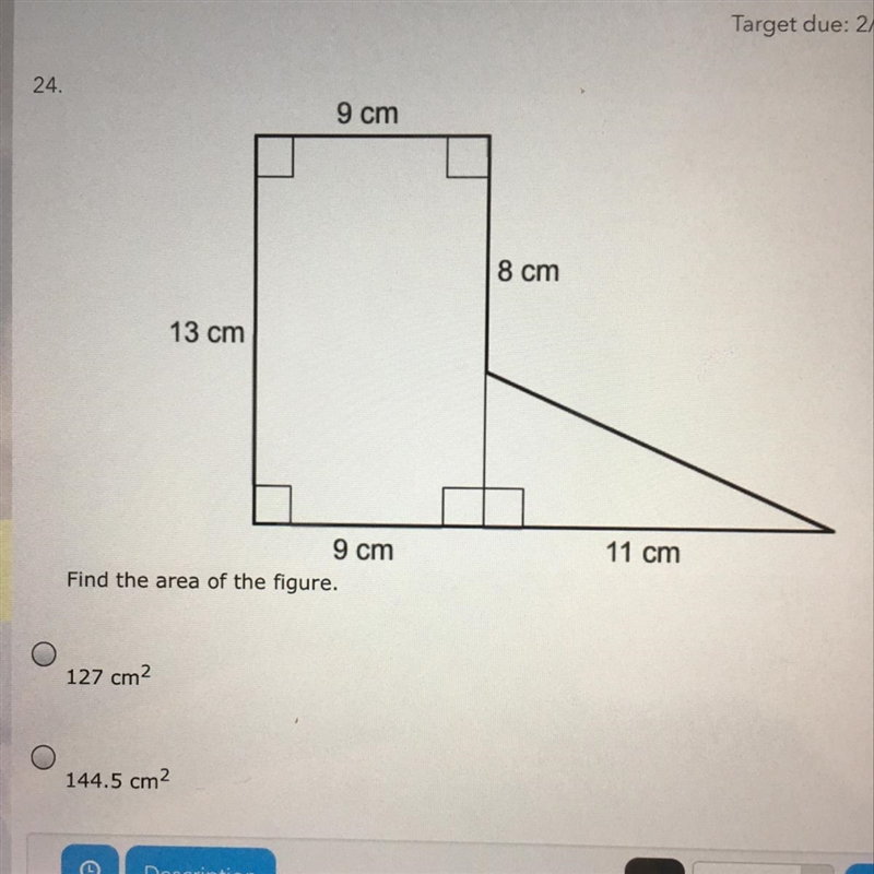 A. 127 cm^2 B. 144.5 cm^2 C. 172 cm^2 D. 50 cm^2-example-1