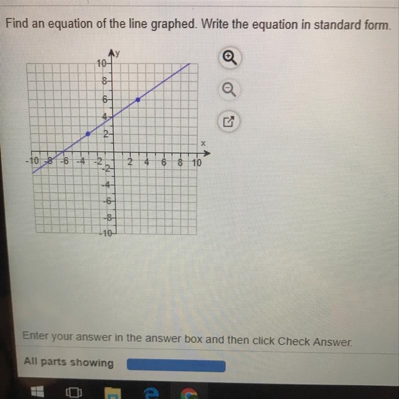 What is the equation of the line graphed in standard form ?-example-1