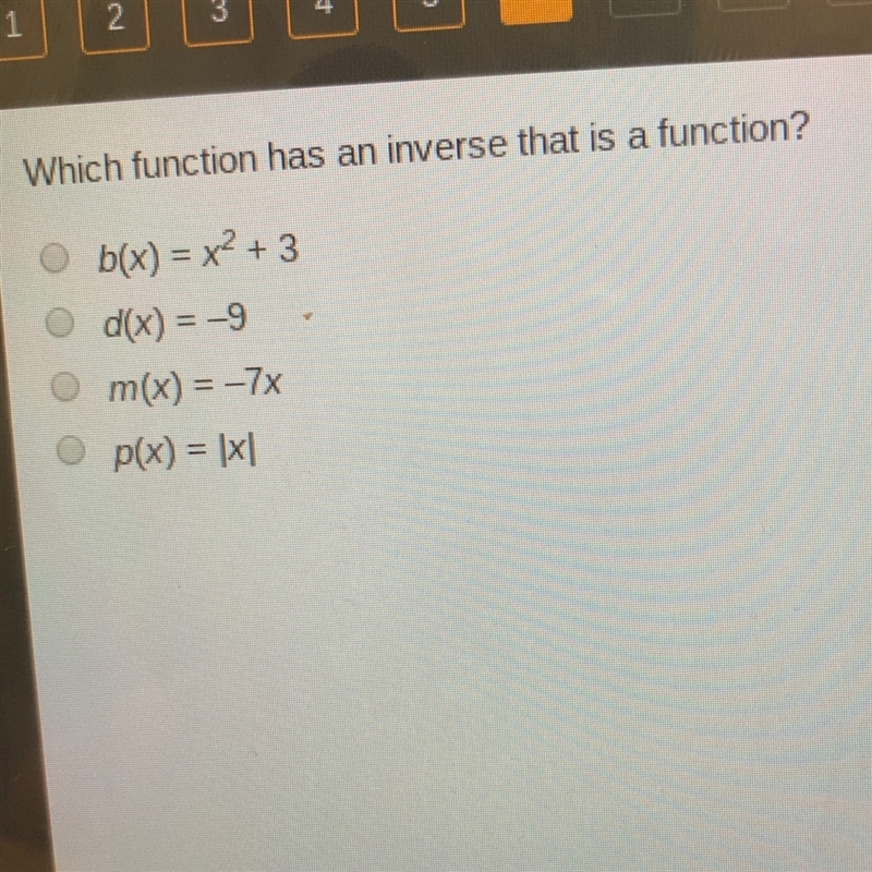 Which function has an inverse that is a function ?-example-1