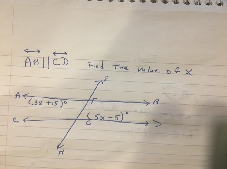 Transversal: Find the value of x on the attached diagram.-example-1