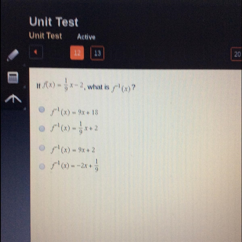 If f(x) = 1/9 x-2, what is f^-1 (x)?-example-1