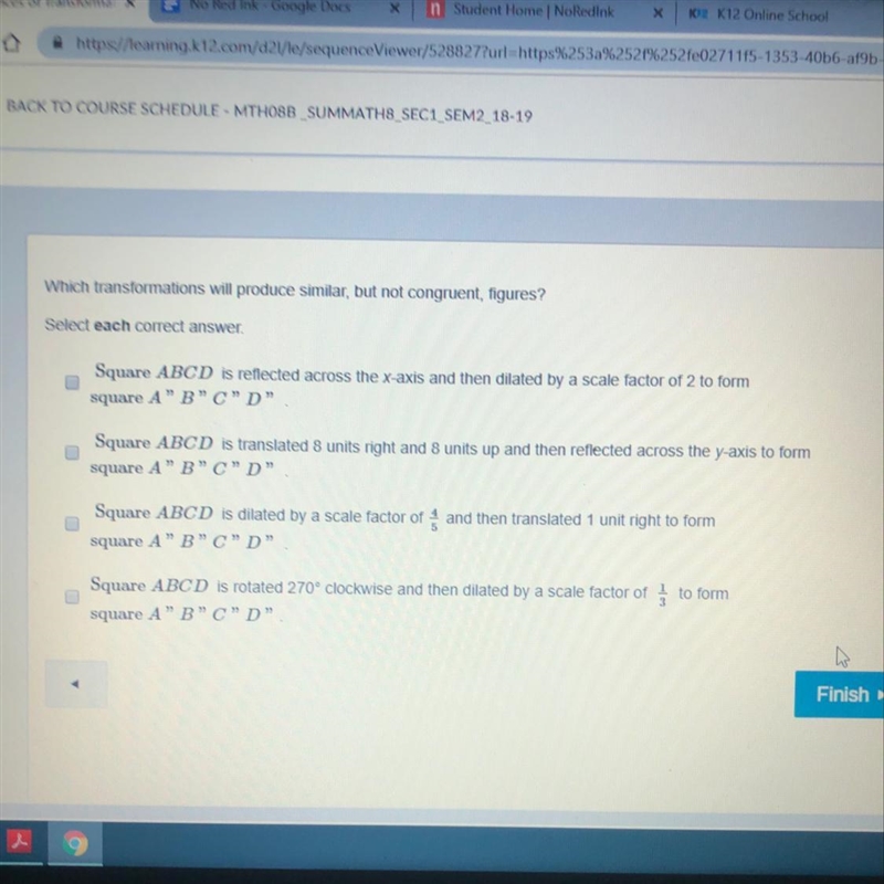 Which transformations will produce similar but not congruent figures-example-1