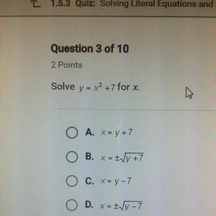 Helps please Solve y=x2 +7-example-1