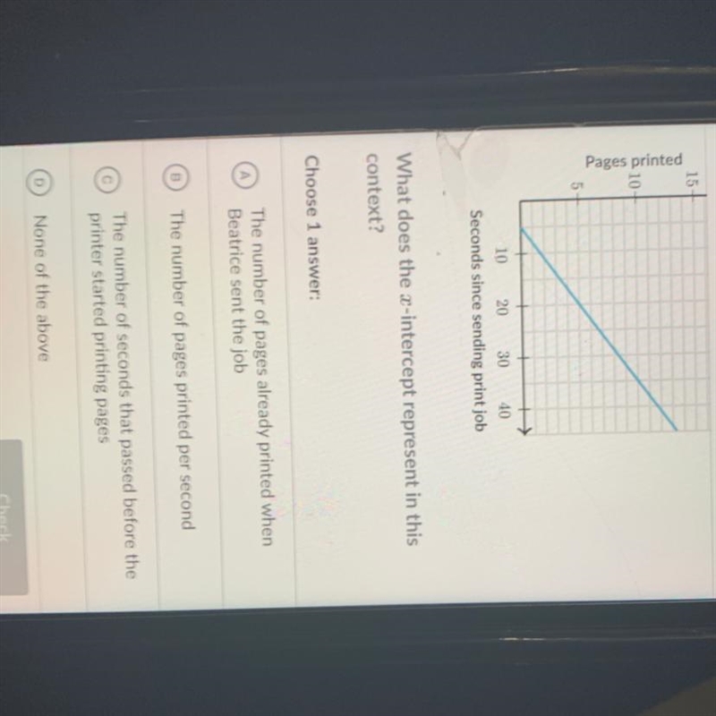 Beatrice graphed the relationship between the time (in seconds) since she sent a print-example-1