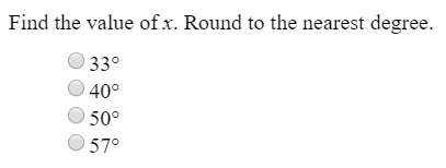 Find the value of x. Round to the nearest degree.-example-2