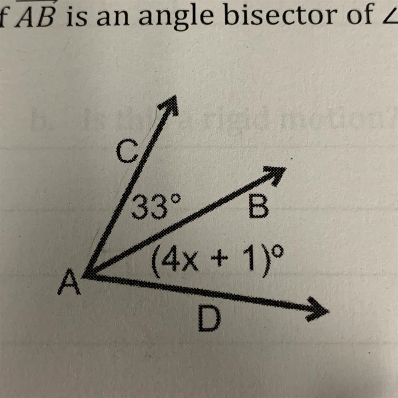 If AB is an angle bisector of CAD, what is the value of x?-example-1