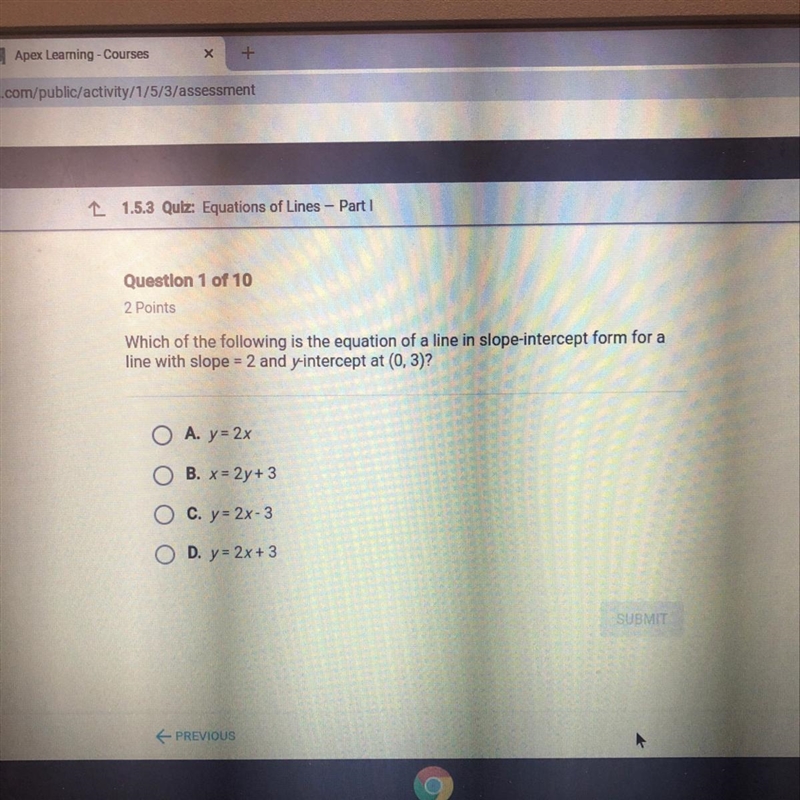 Which of the following is the equation of the line in slope intercept form for a line-example-1