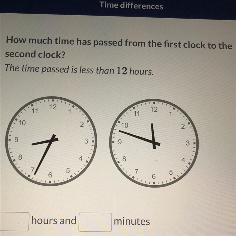 How much time has passed from the first clock to the second clock?-example-1