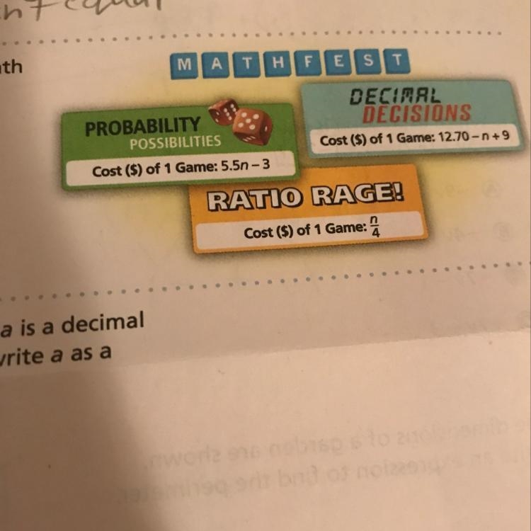 The signs show the costs of different games at a math festival. How much would it-example-1