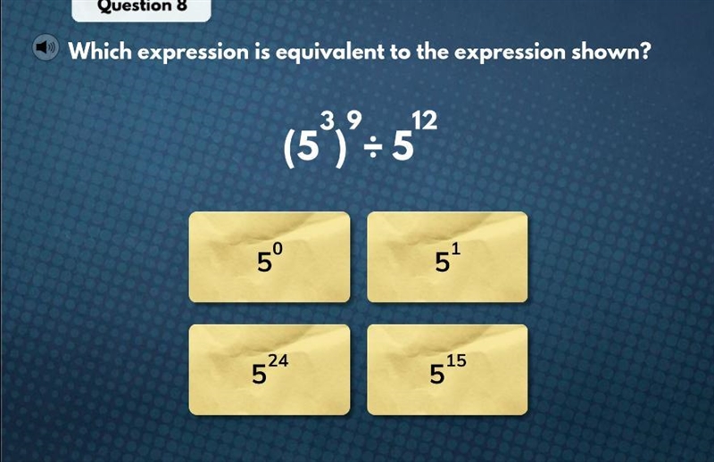 What expression is equivalent to the expression shown? last question--example-1