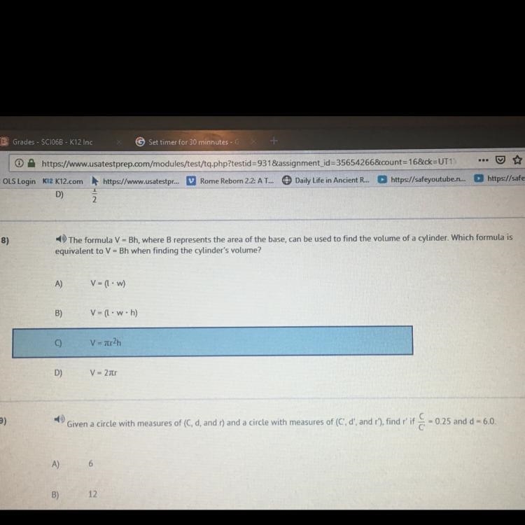 The formula V=Bh, where B represents the area of the base, can be used to find the-example-1