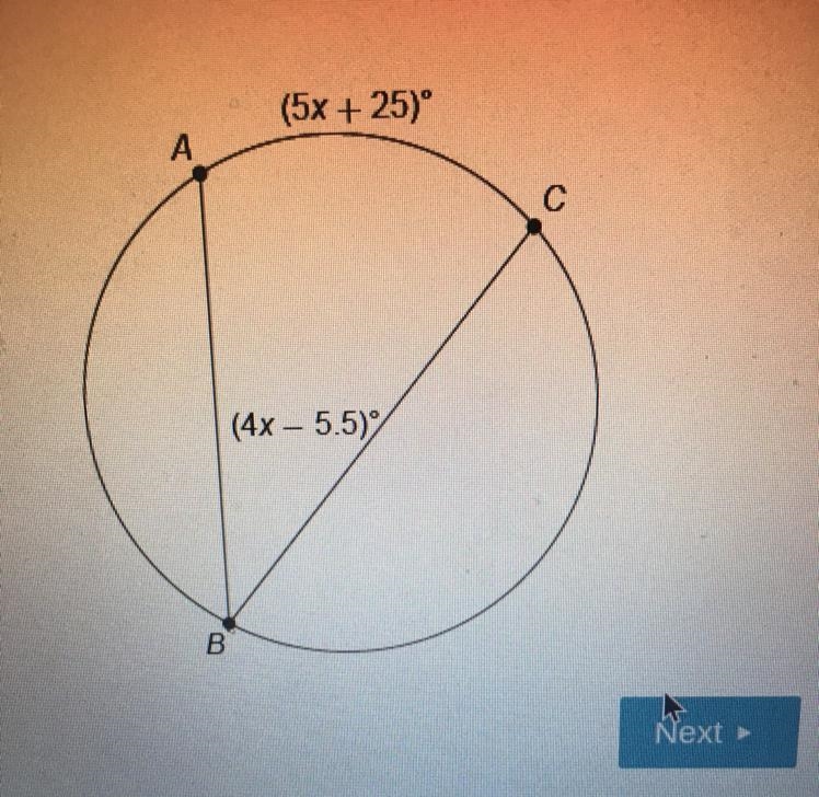 What is the measure of AC? Enter your answer in the box. (4x - 5.5) (5x+25)-example-1