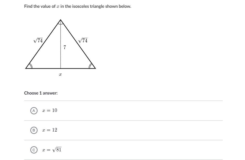 PLZ HELP THIS IS TIMED! Find the value of xxx in the isosceles triangle shown below-example-1