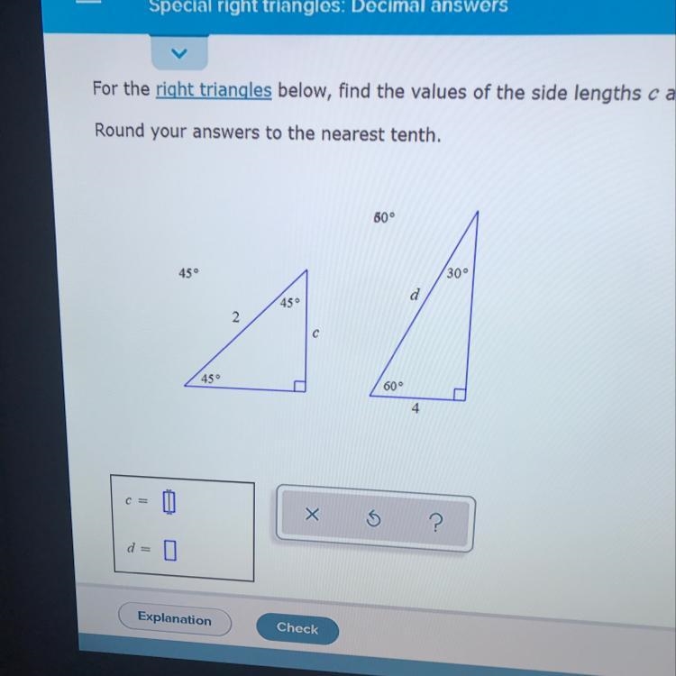 Can someone please help me with this math problem?? It’s Special Right Triangles: Decimal-example-1