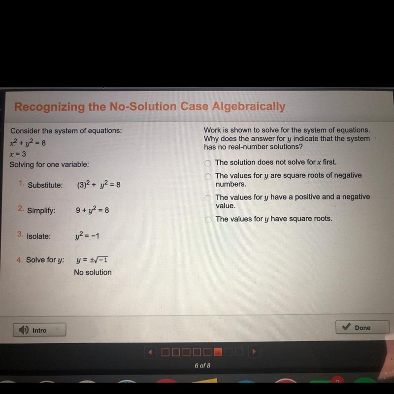 Recognizing the no-solution case algebraically need geometry help!!-example-1