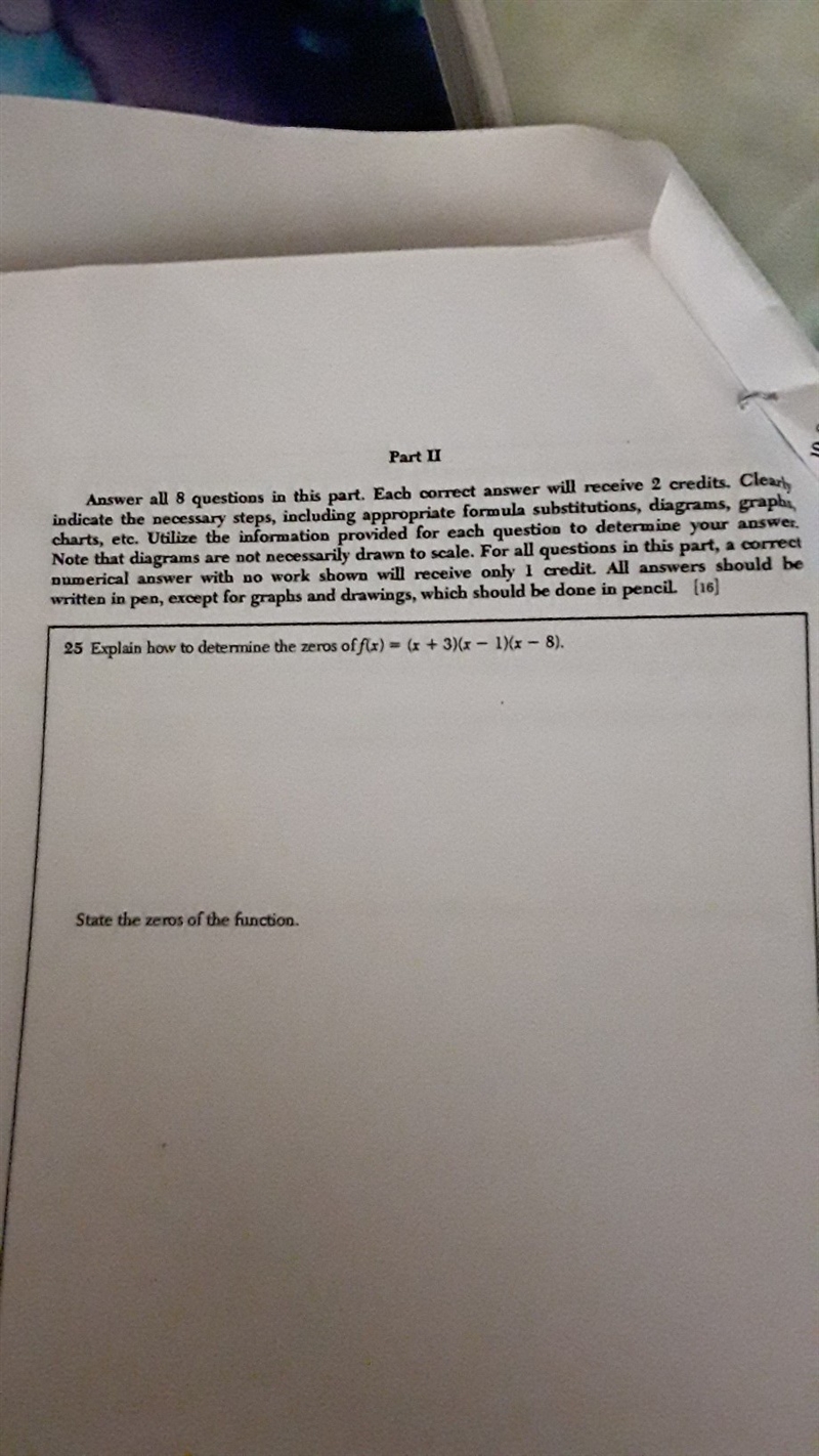 Explain how to determine the zeros of f(x)=(x+3)(x-1)(x-8)-example-1