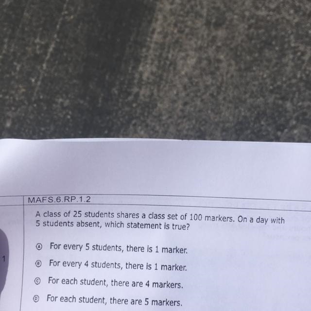 a class of 25 students shares a class set of 100 markers. on a day with 5 day with-example-1
