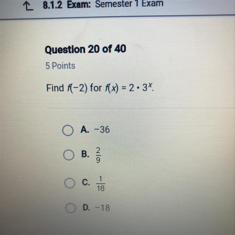 Find f(-2) for f(x) = 2*3^x-example-1