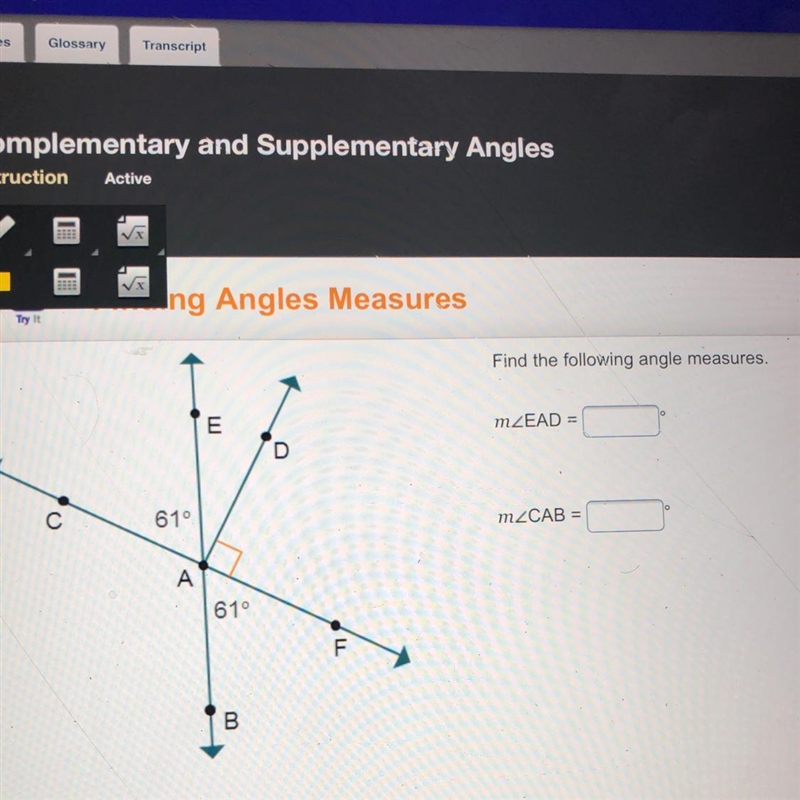 Find the following angle measures. MZEAD = mZCAB =-example-1