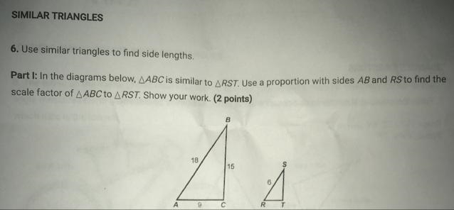 In the diagrams below, ABC is similar to RST. Use a proportion with sides AB and RS-example-1