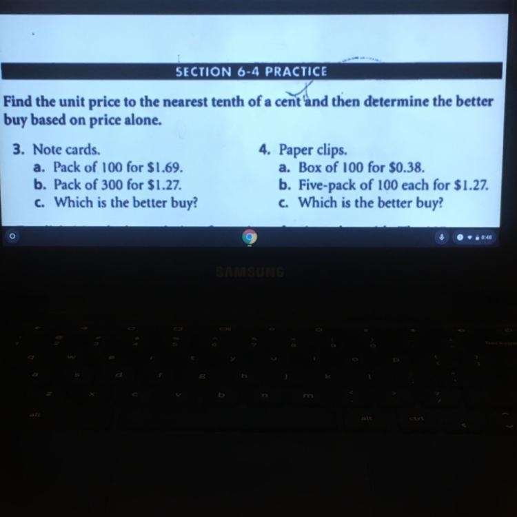 Show work please!!! Find the unit price to the nearest tenth of a cent and then determine-example-1