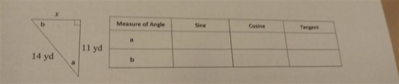 use the pythagorean theorem to find the missing side length. 2 write sin, cosine, tangent-example-1