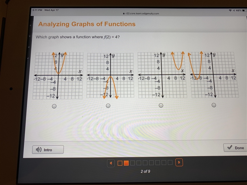 Which graph shows a function we’re f(2)=4-example-1