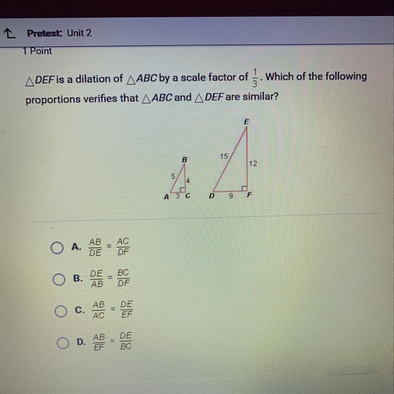 DEF is A dilatation of ABC by scale factor of 1/3-example-1