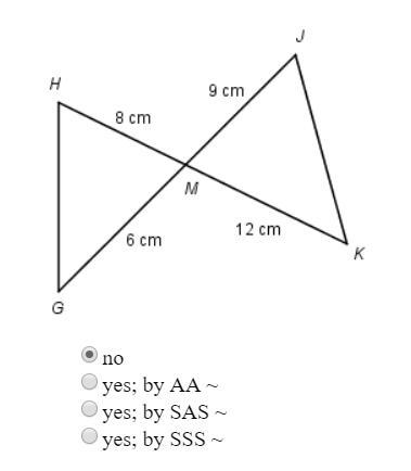 Are the two triangles similar? If so, how do you know?-example-1