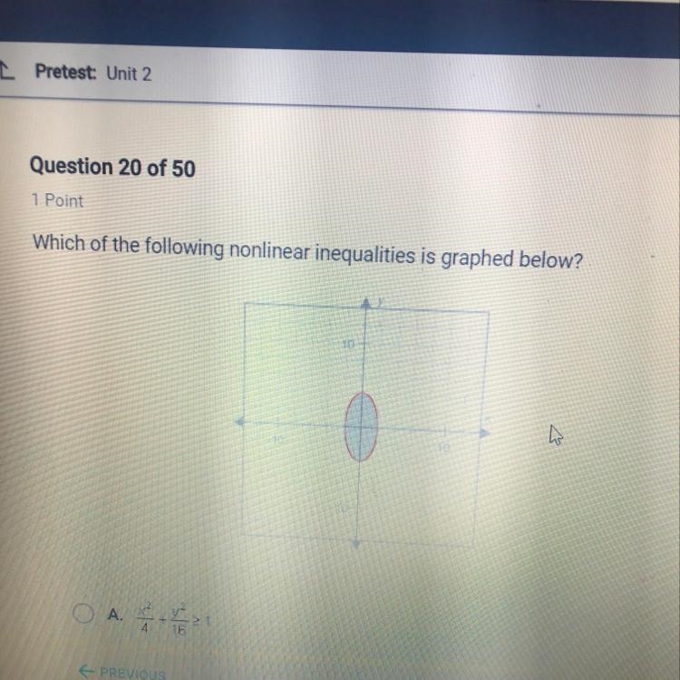 Which of the following nonlinear inequalities is graphed below-example-1